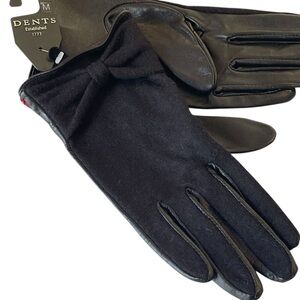 Black Leather Gloves Wool Angora Blend Size M